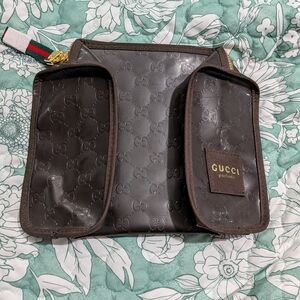 Gucci Dark Brown Toiletry Bag with Embossed Logo